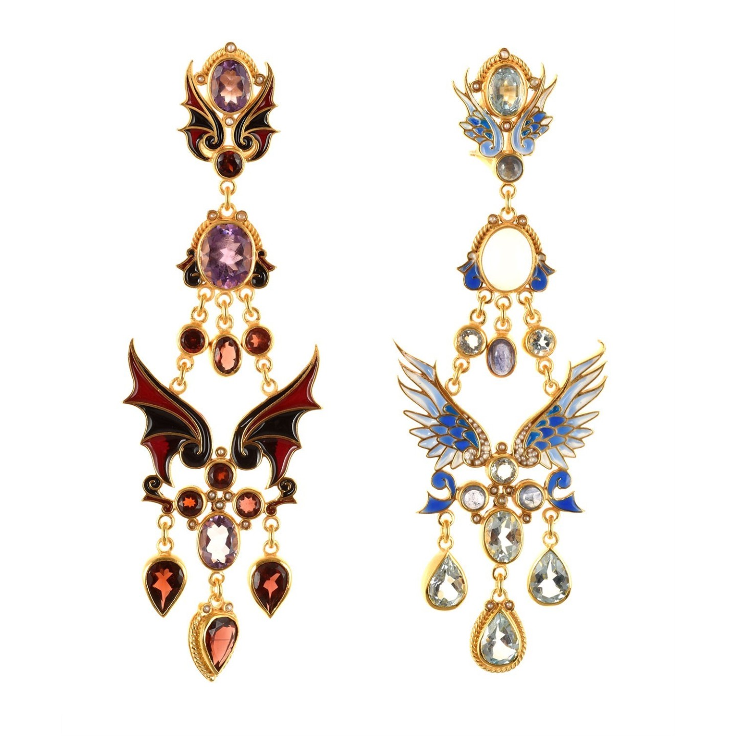 Angels and Demons earrings, inspired by the Divine Comedy of Dante Alighieri, handmade in Italy by Percossi Papi