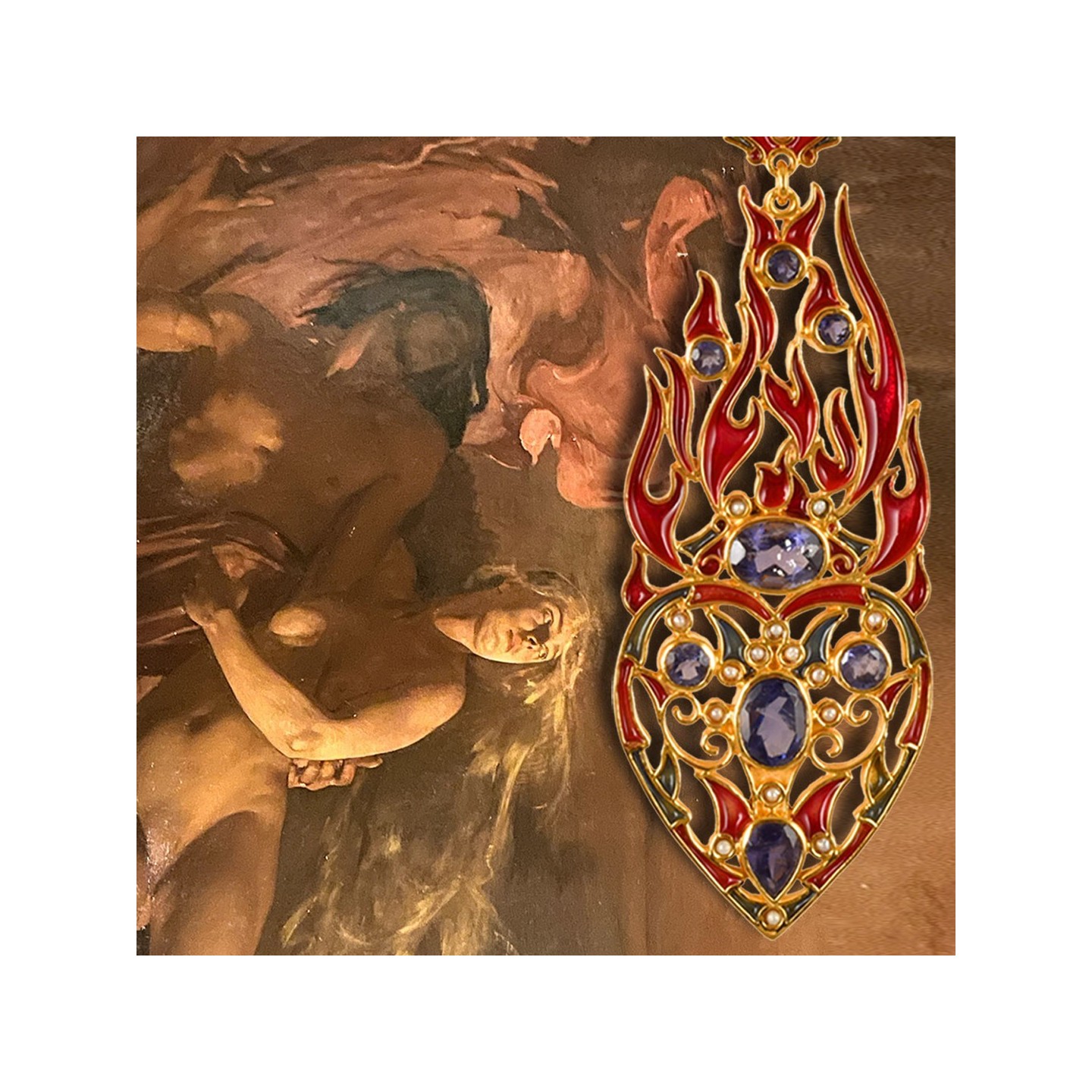 Heart earrings made in Italy by Percossi Papi inspired by the love story between Paolo e Francesca. Dante Alighieri, the Divine