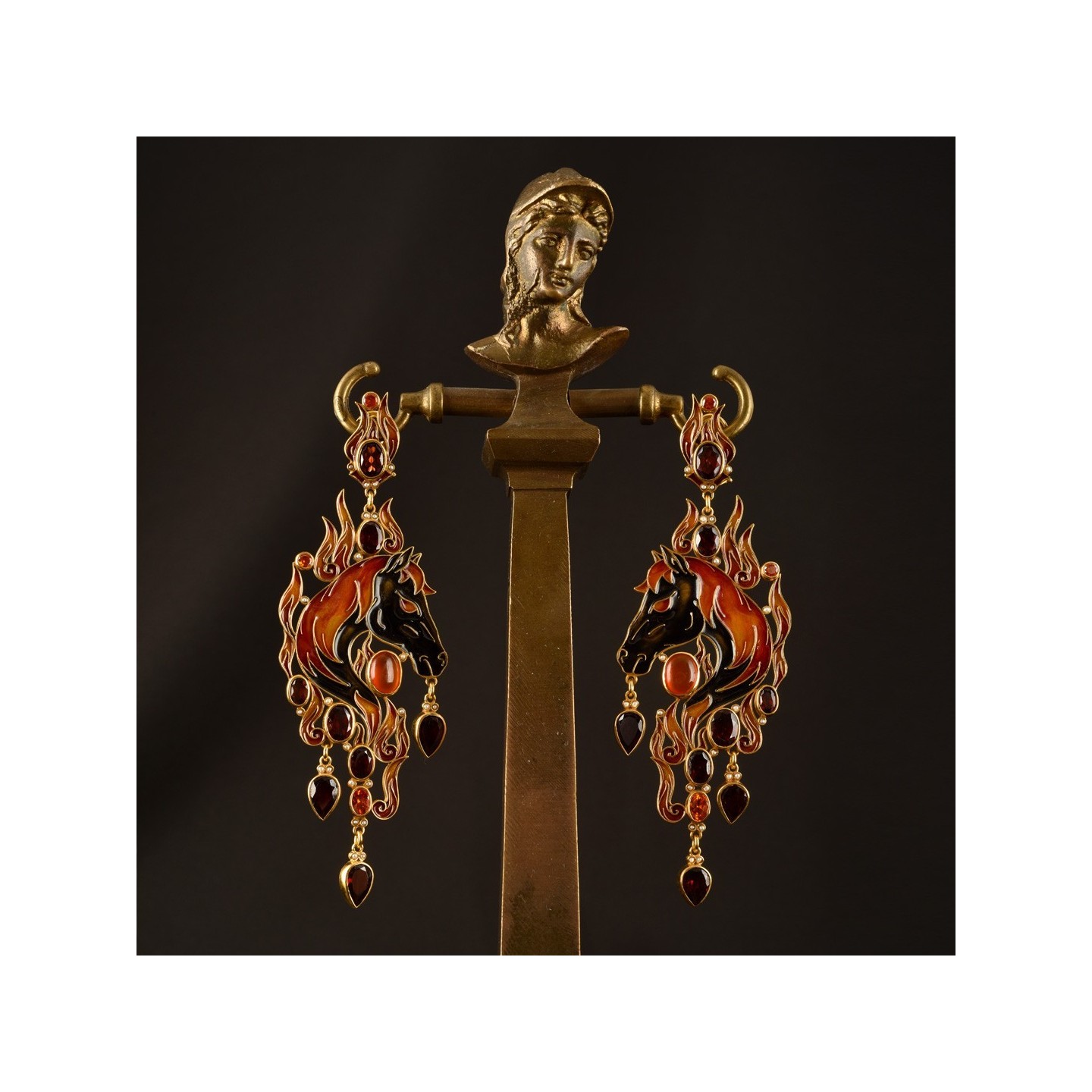 The Year of the Firehorse earrings, handmade in Italy by Percossi Papi with natural stones