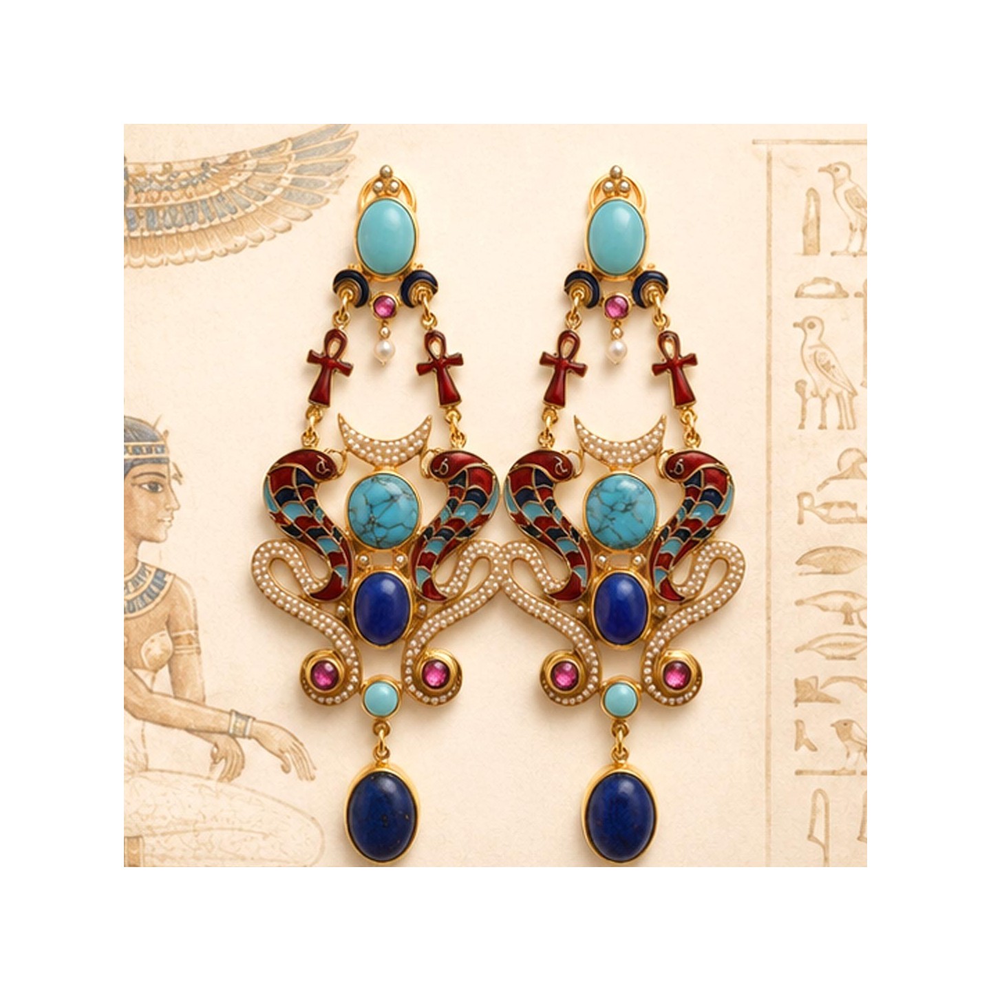 Wadjet The Cobra earrings, handmade in Italy by Percossi Papi with natural stone