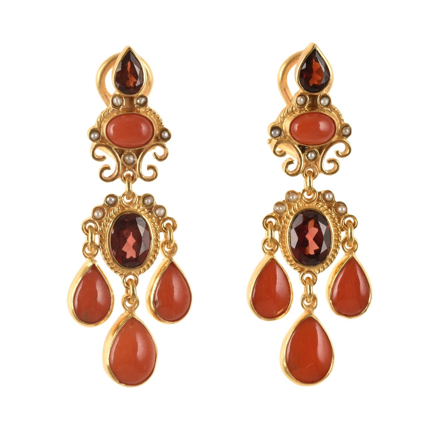 Coral earrings, handmade in Italy by Percossi Papi with natural stones