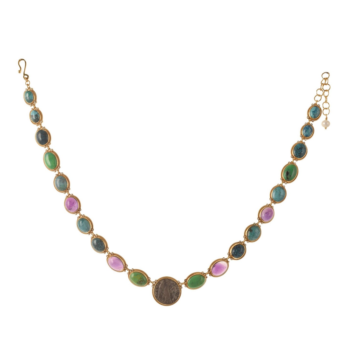 Coin necklace, handmade in Italy by Percossi Papi with natural stones