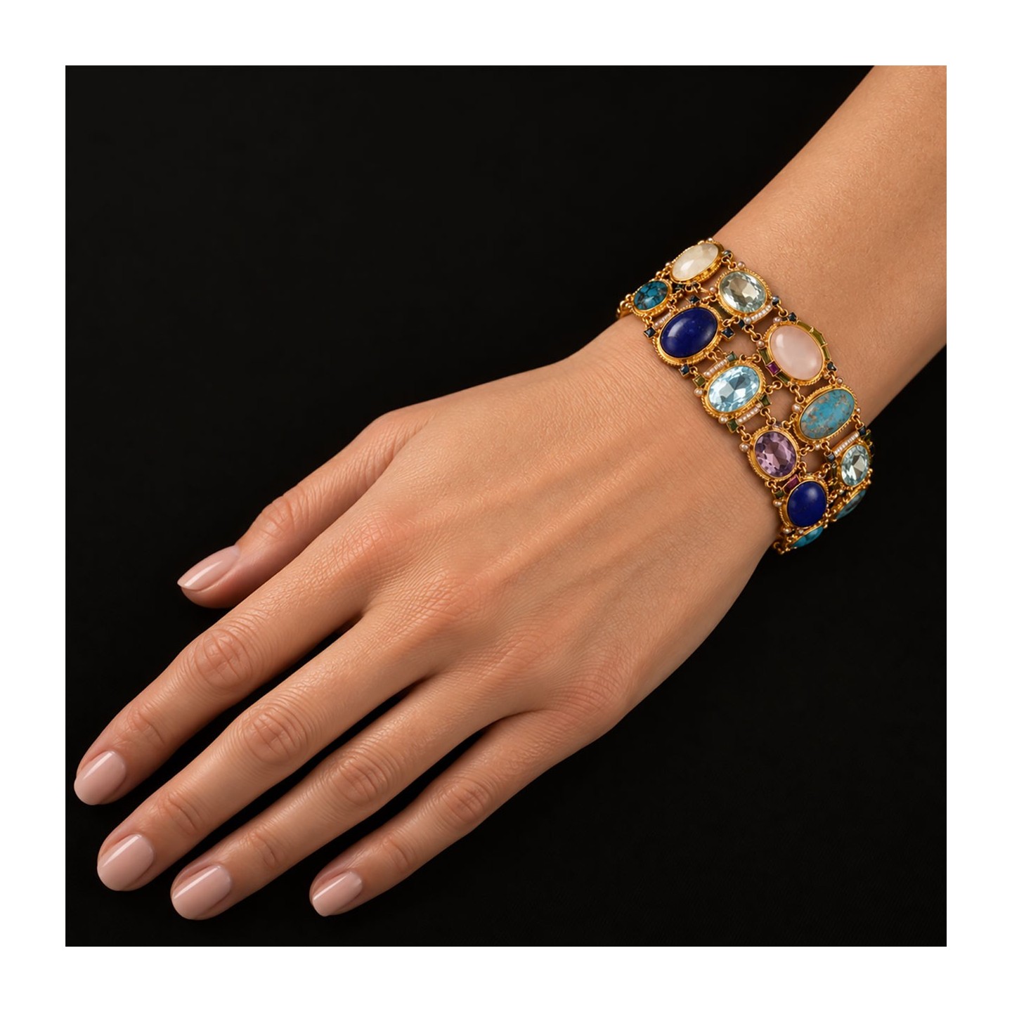 Bracciale bizantino con turchesi realizzato in Italia da Percossi Papi con pietre naturali