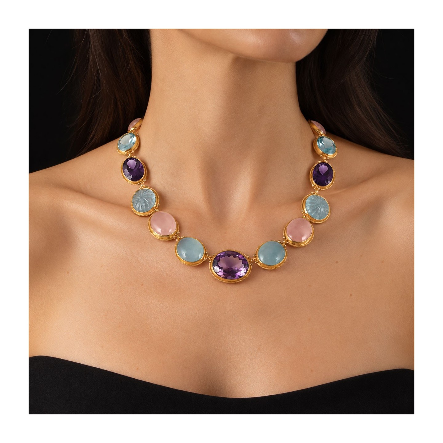 Aquamarine necklace, handmade in Italy by Percossi Papi with natural stones