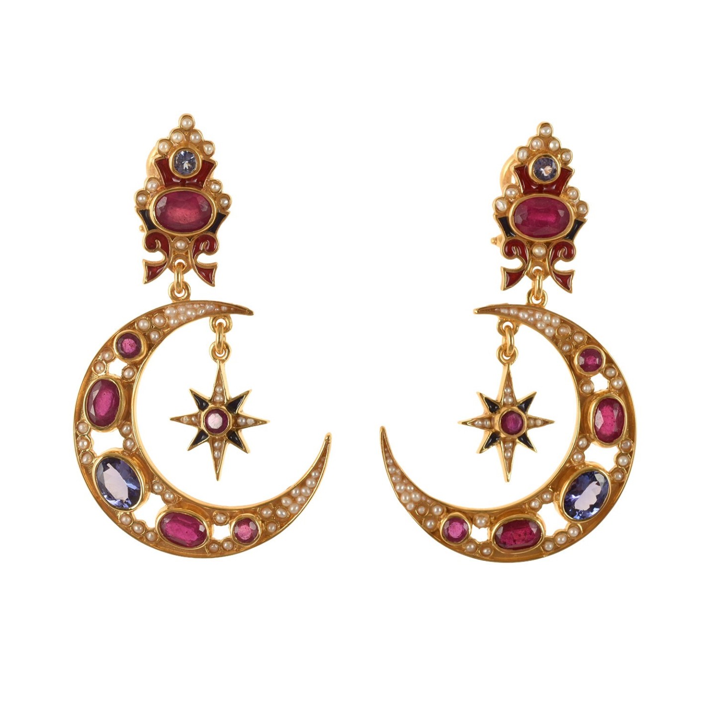 Moon earrings handmade in Italy by Percossi Papi with natural stones
