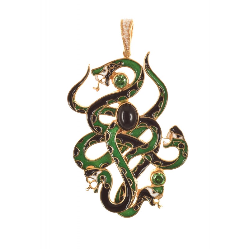 Snake pendant, handmade in Italy by Percossi Papi with natural stones.