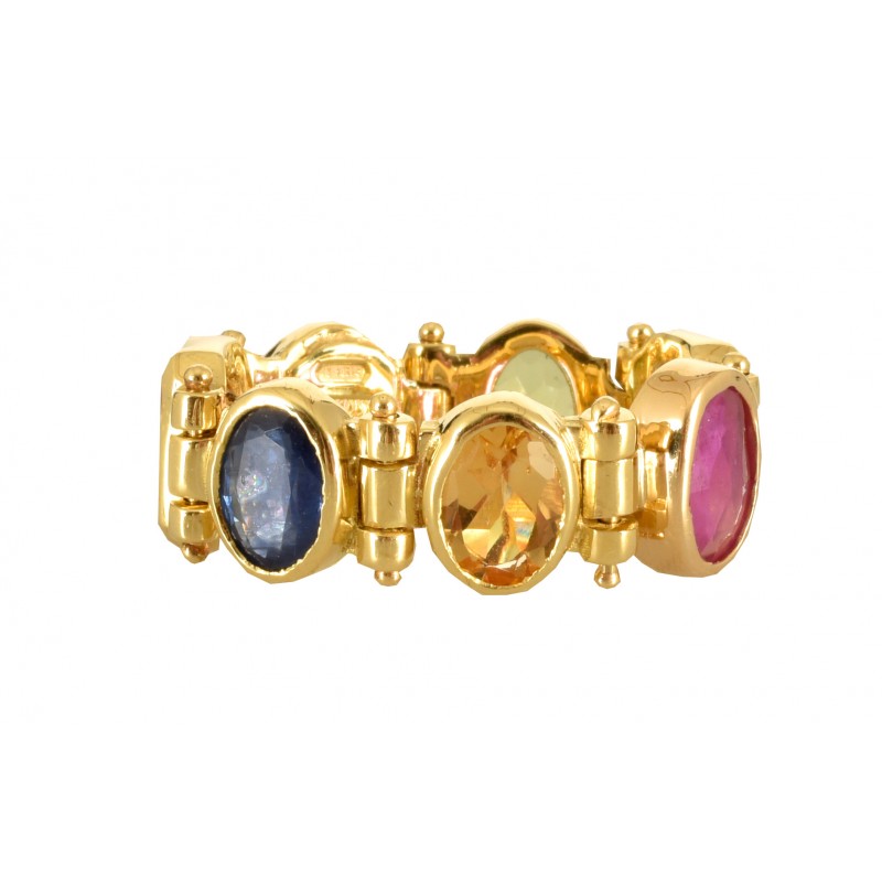 Anello a cerniera multicolor, realizzato a mano in Italia dall'Atelier Percossi Papi, con pietre naturali