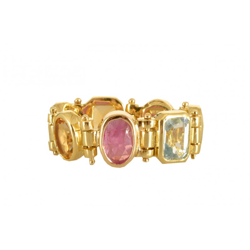 Anello a cerniera multicolor, realizzato a mano in Italia dall'Atelier Percossi Papi, con pietre naturali