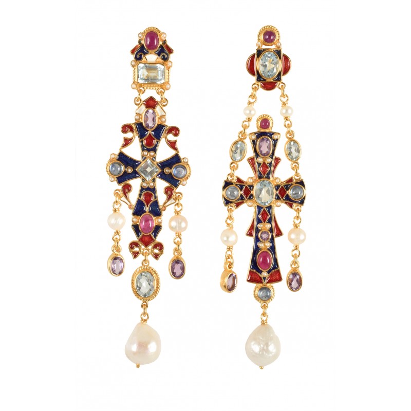 Asymmetrical cross earrings