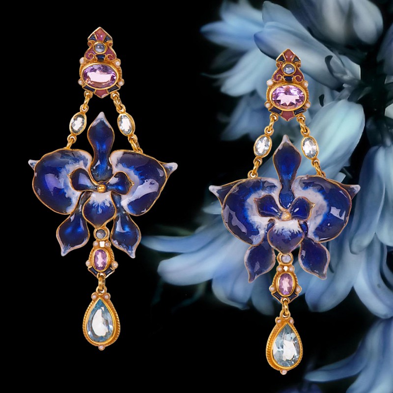 Blue orchid earrings