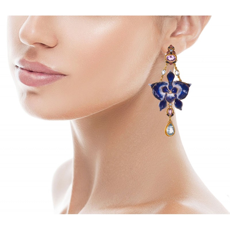 Blue orchid earrings, handmade in Italy by Percossi Papi with natural stones