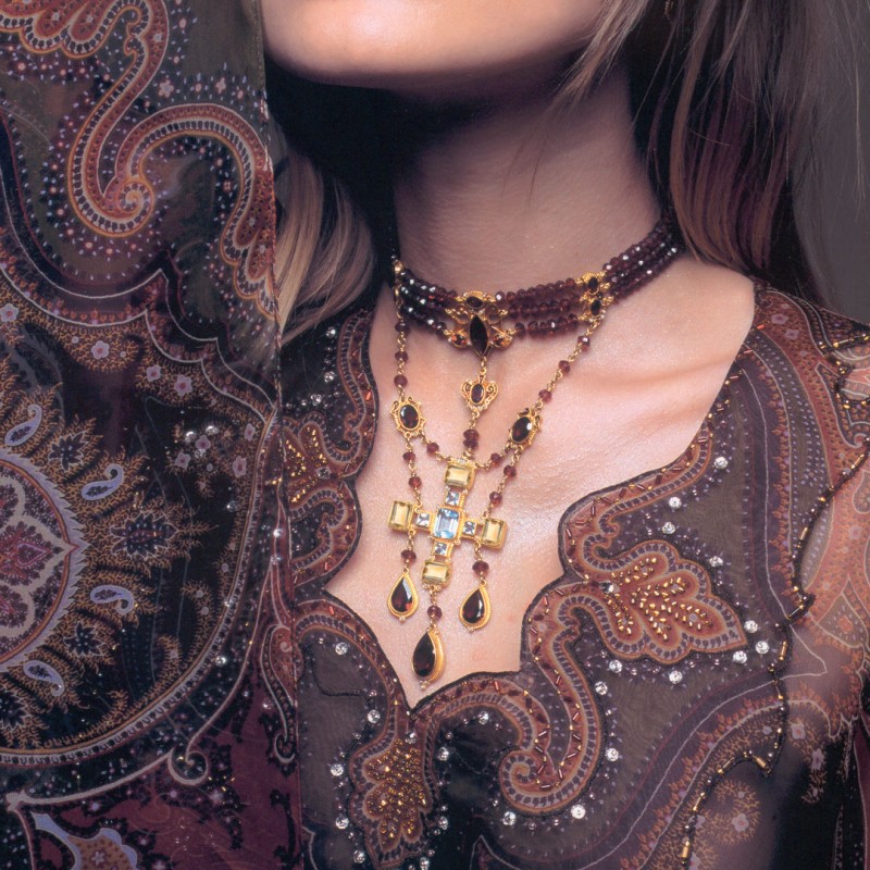 Cross necklace handmade in Italy by Percossi Papi with natural stones