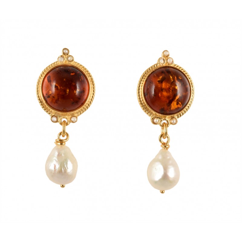 BUTTON EARRINGS WITH AMBER...