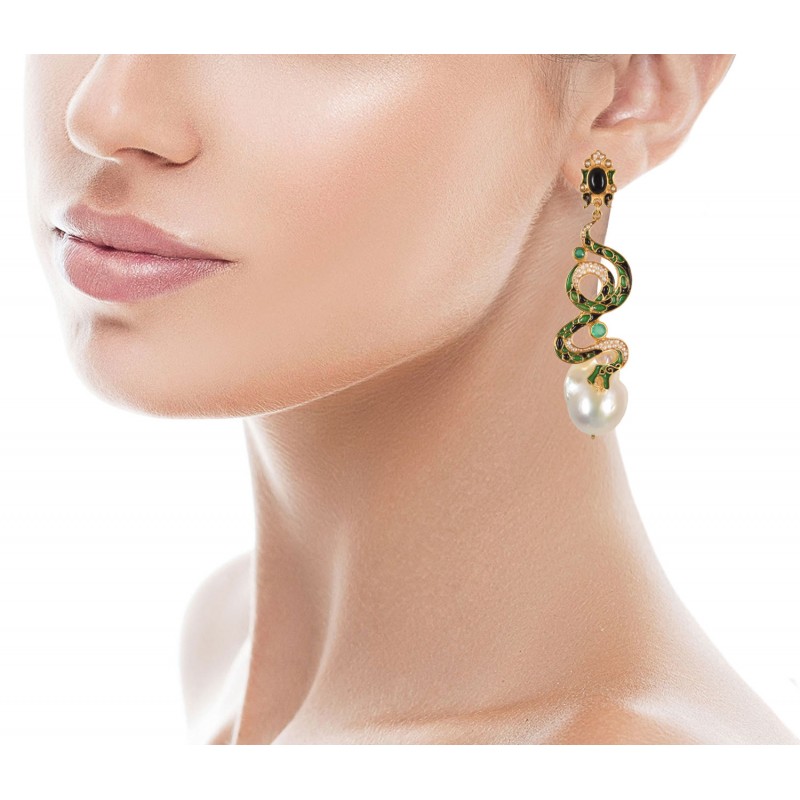 Snake earrings  handmade in Italy by Percossi Papi with natural stones