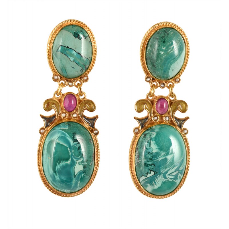 Summer architecture earrings, handmade in Italy by Percossi Papi with natural stones