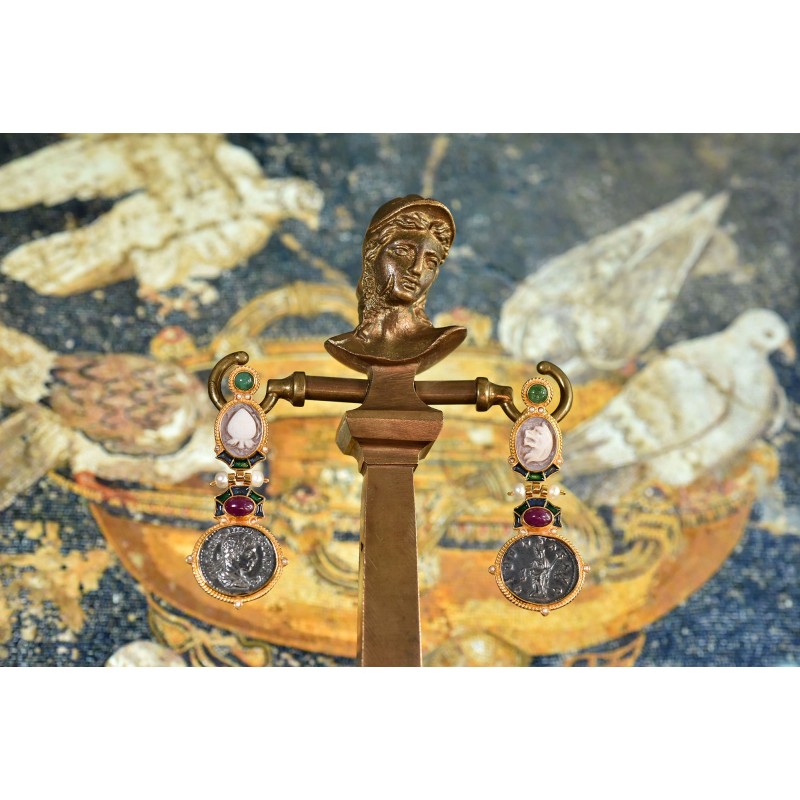 Cameo and coin earrings