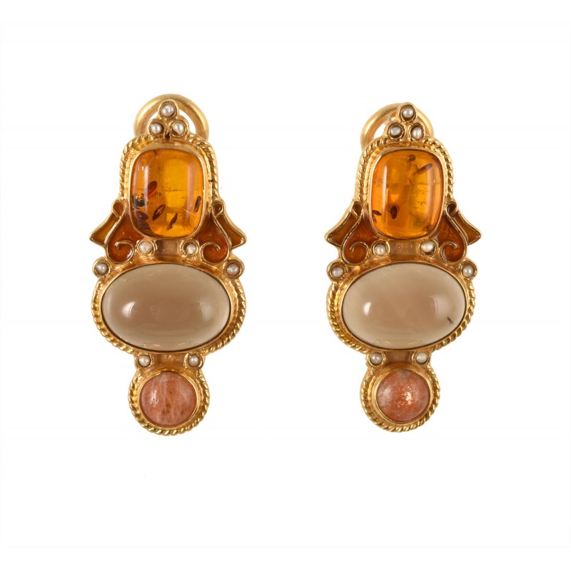 Amber button earrings