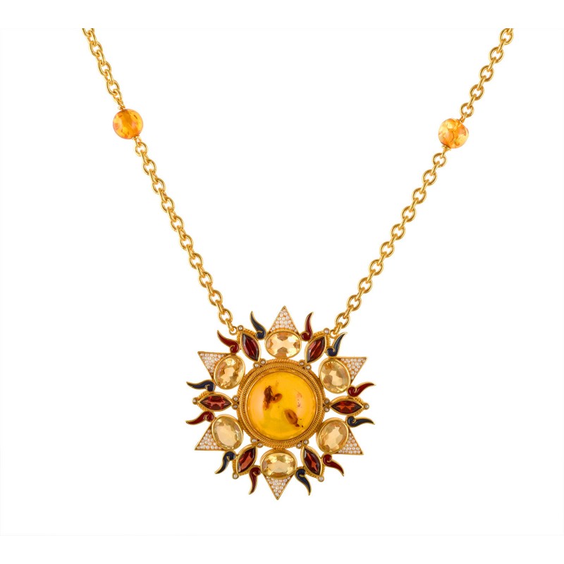 Rising Sun necklace,handmade in Italy by Percossi Papi with natural stones