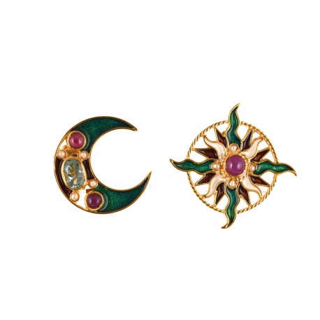 Sun and moon button earrings