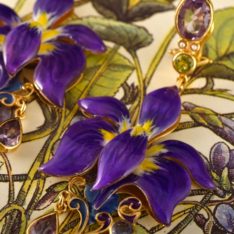 Purple orchid earrings
