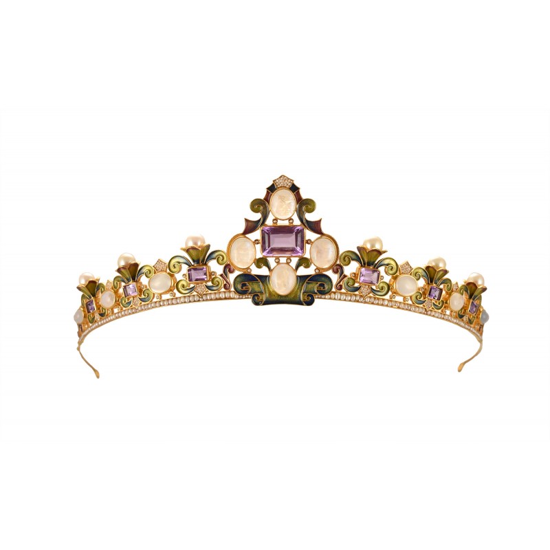 Baroque diadem, handmade in italy by Percossi Papi with natural stones