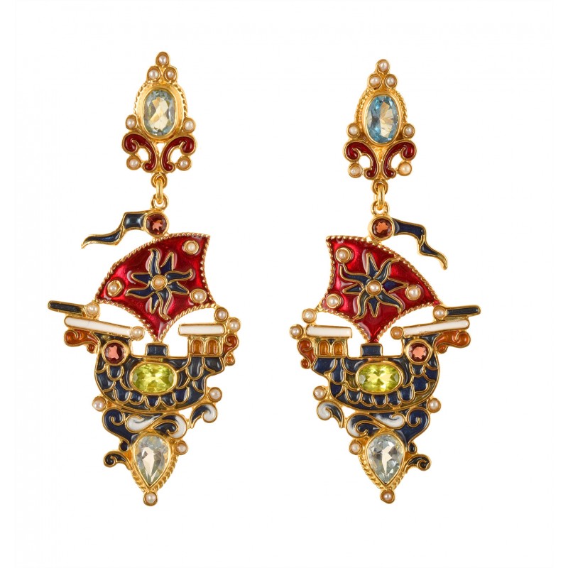 Felucca earrings, handmade in Italy by Percossi Papi with natural stones
