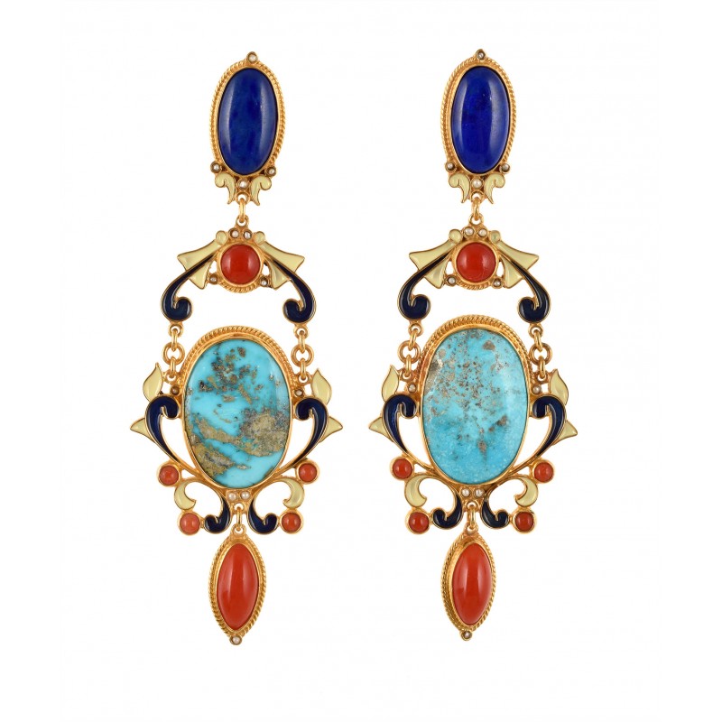 Turquoise earrings, handmade in Italy by Percossi Papi with natural stones