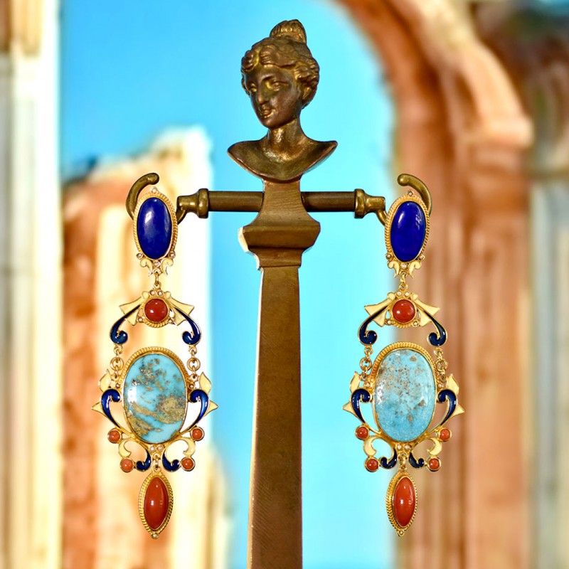 Turquoise earrings, handmade in Italy by Percossi Papi with natural stones