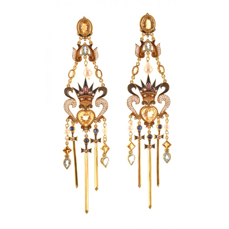 Queen of Swords Tarots earrings, handmade in Italy by Percossi Papi with natural stones