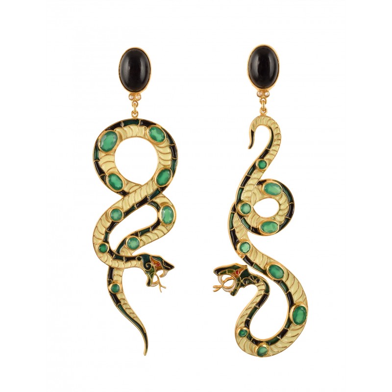 Snake earrings, handmade in Italy by Percossi Papi with natural stones