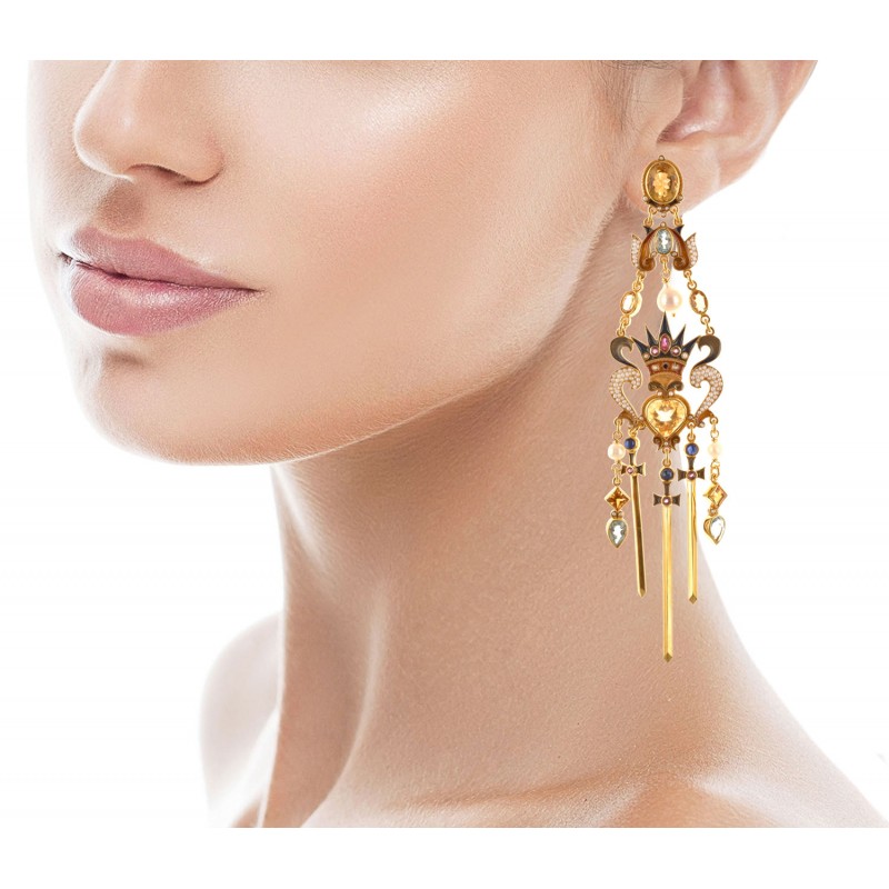 Queen of Swords Tarots earrings, handmade in Italy by Percossi Papi with natural stones