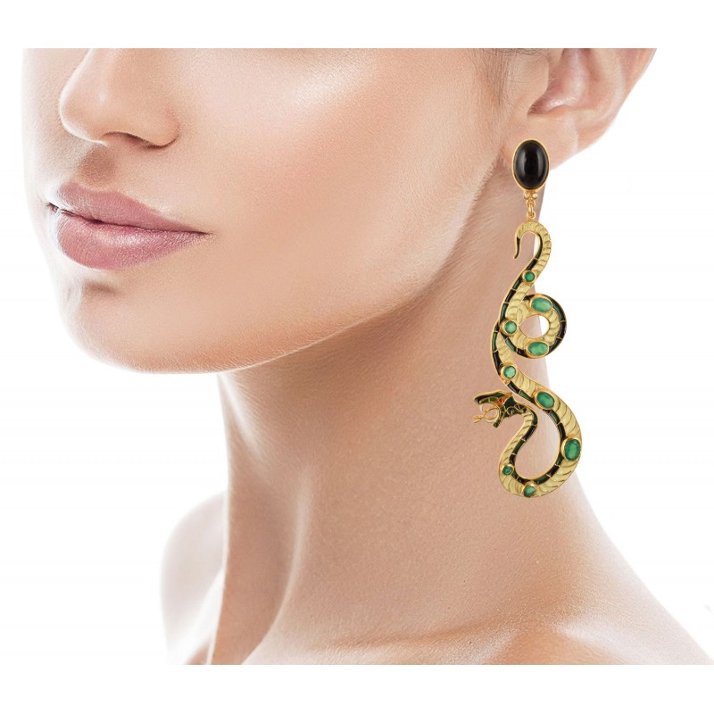 Snake earrings, handmade in Italy by Percossi Papi with natural stones