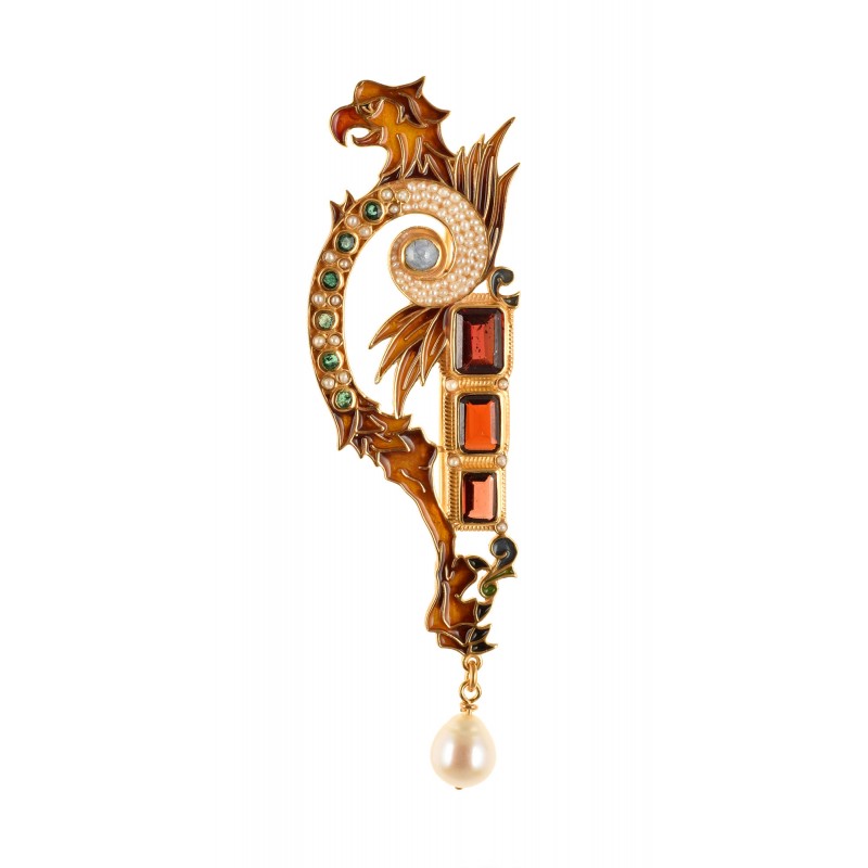 Griffin iconic brooch, handmade in Italy by Percossi Papi with natural stones