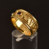 Anello a fascia con data di nascita e segno zodiacale, realizzato a mano in Italia da Percossi Papi con pietre naturali