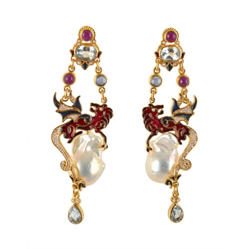 Dragons earrings  handmade in Italy by Percossi Papi with natural stones