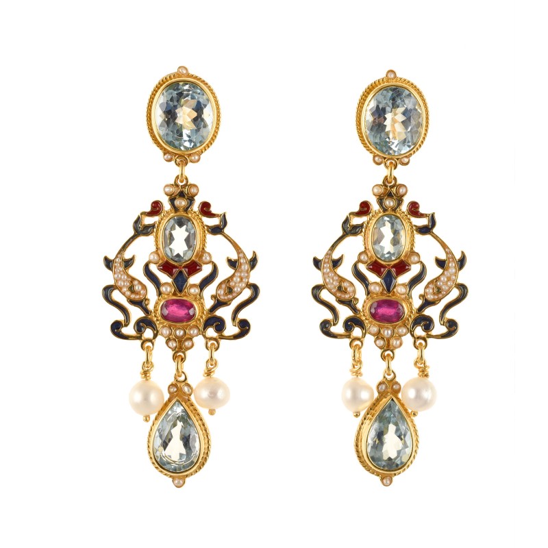 Dolphins earrings, handmade in Italy by Percossi Papi with natural stones