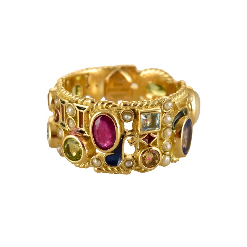 Architectural ring, handmade in Italy by Percossi Papi with natural stones