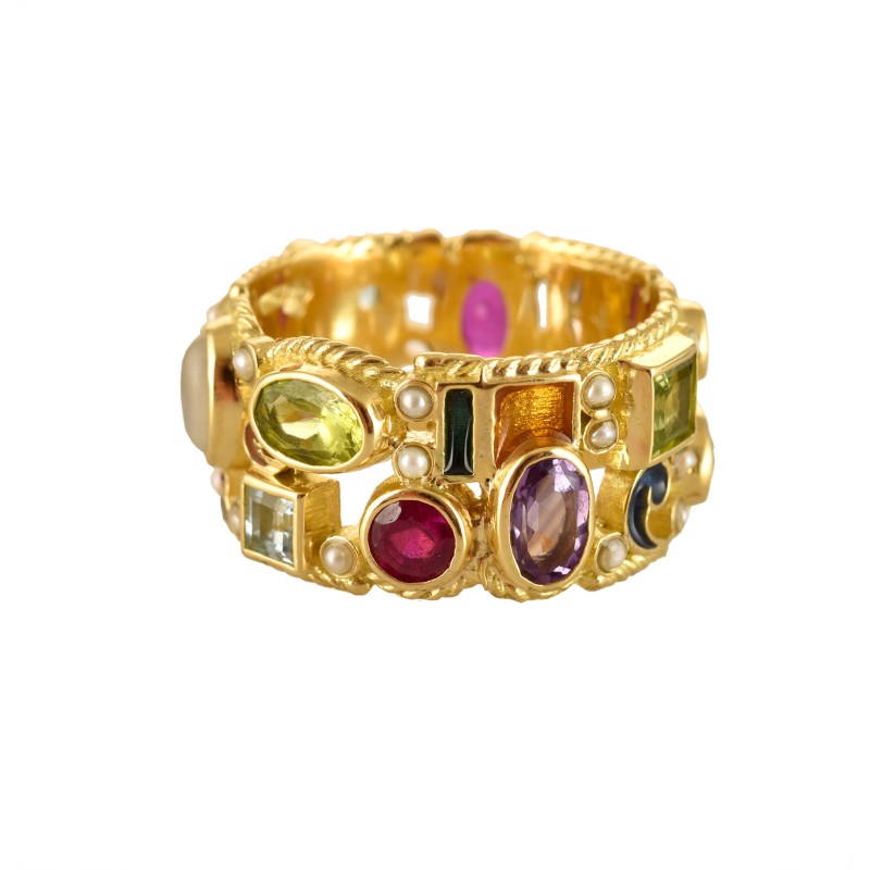 Architectural ring, handmade in Italy by Percossi Papi with natural stones