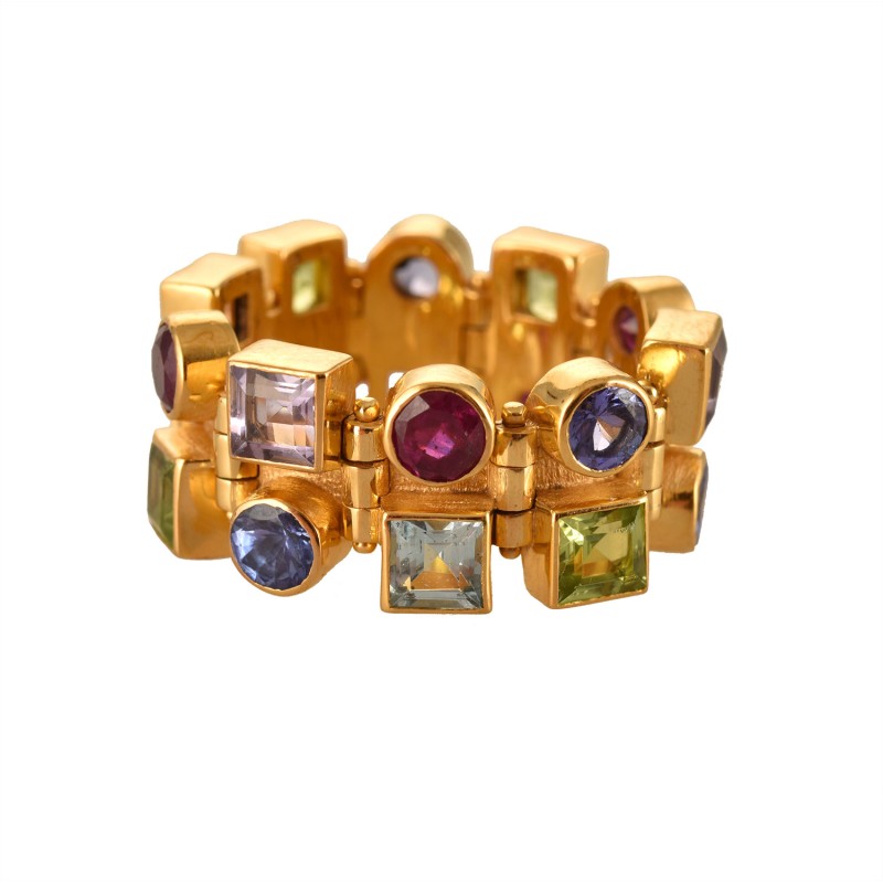 Anello a cerniere doppie, realizzato a mano in Italia da Percossi Papi con pietre naturali