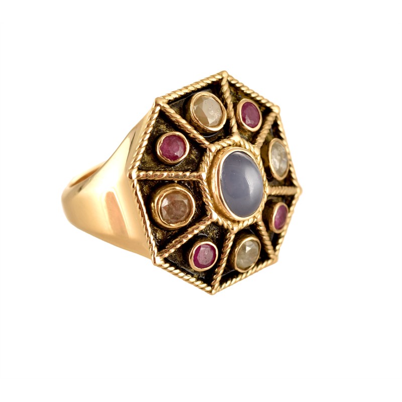 Anello rinascimentale, realizzato a mano in Italia da Percossi Papi con pietre naturali
