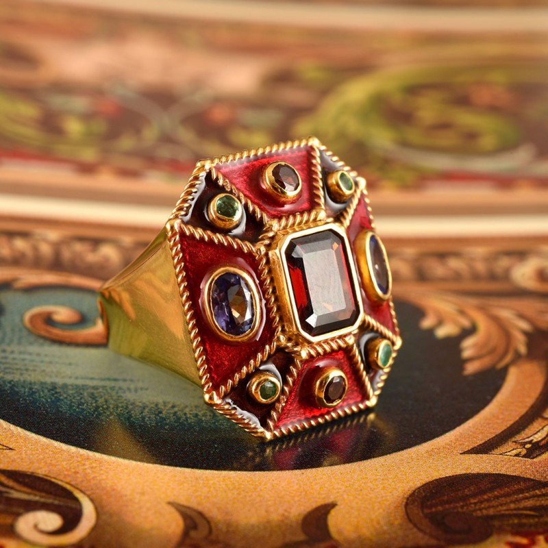 Anello rinascimentale, realizzato a mano in Italia da Percossi Papi con pietre naturali