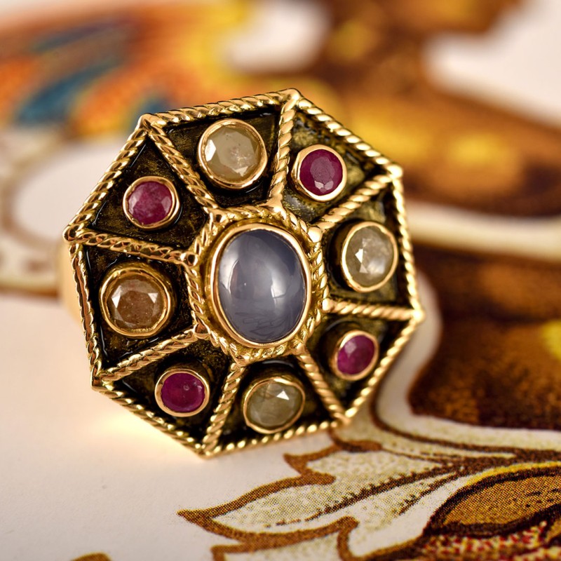 Anello rinascimentale, realizzato a mano in Italia da Percossi Papi con pietre naturali