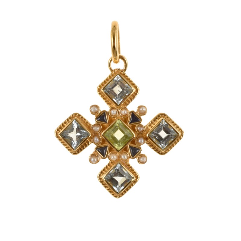 Cross, handmade in Italy by Percossi Papi with natural stones