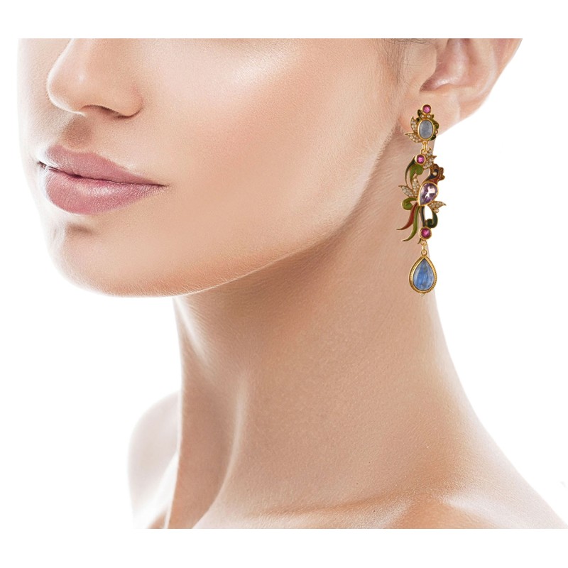 Birds earrings, handmade in Italy by Percossi Papi with natural stones