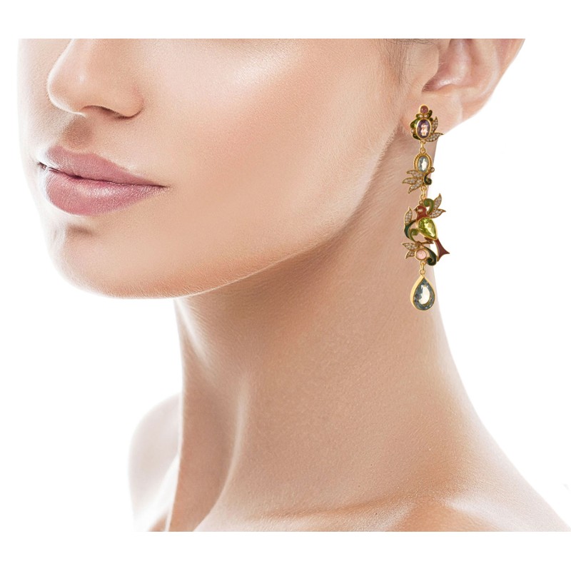 Birds earrings, handmade in Italy by Percossi Papi with natural stones