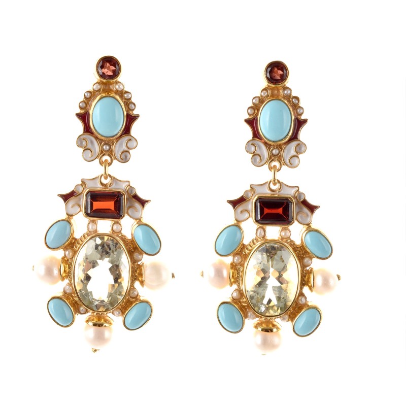 Turquoise earrings handmade in Italy by Percossi Papi with natural stones