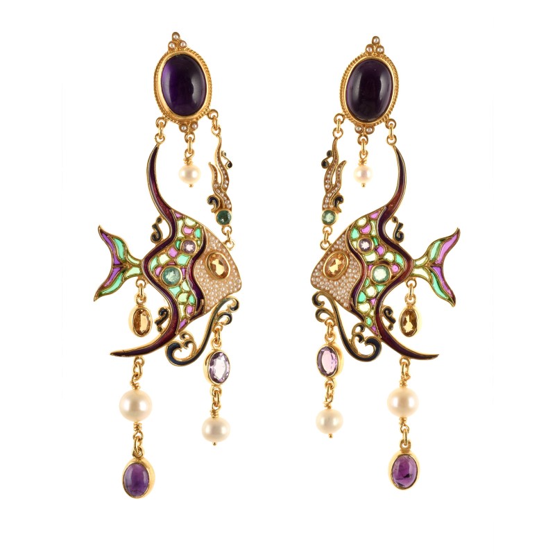 Tropical Fish earrings, made in Italy by Percossi Papi with natural stones
