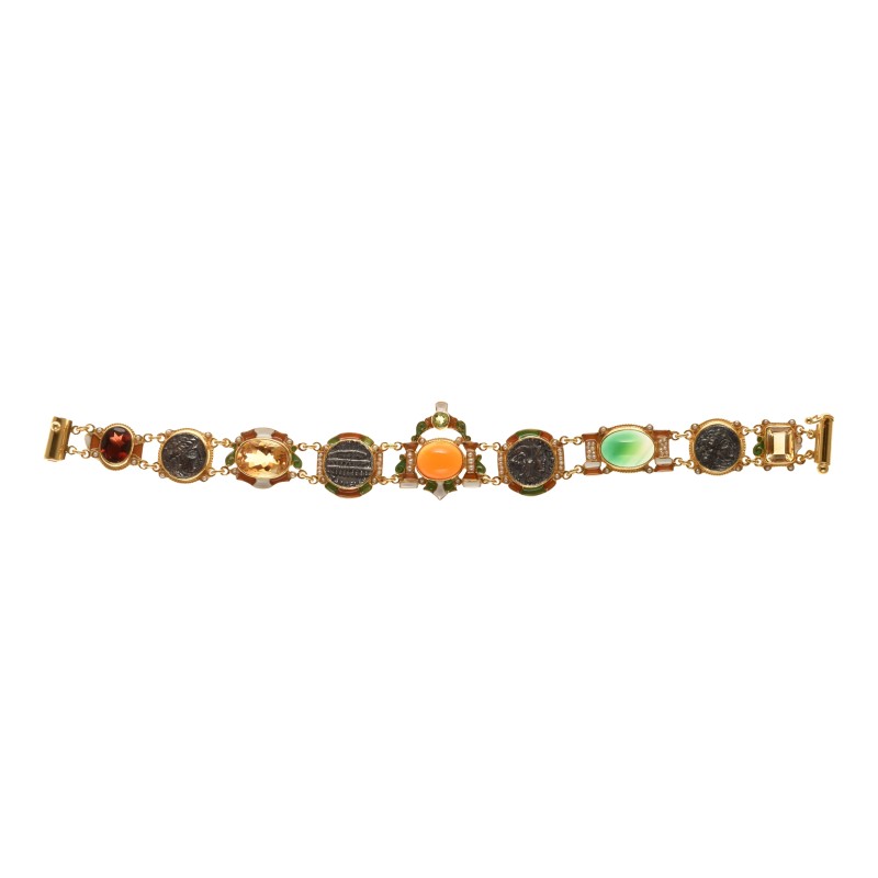 Bracciale con monete romane, realizzato in Italia da Percossi Papi con pietre naturali