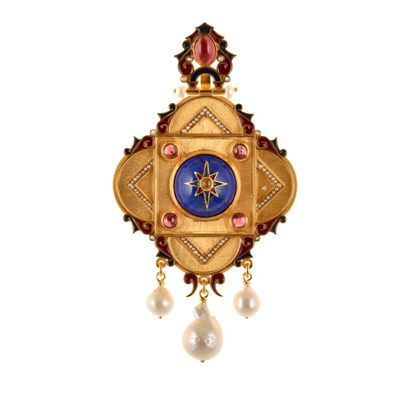 Renaissance pendant, handmade in Italy by Percossi Papi with natural stones