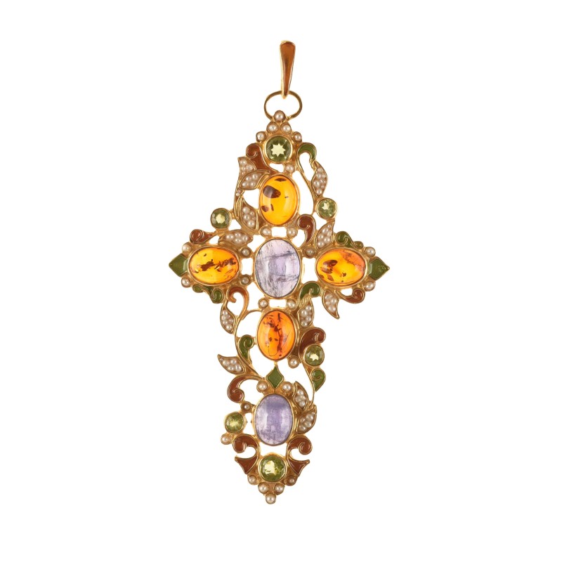 Floral cross handmade in Italy by Percossi Papi with natural stones